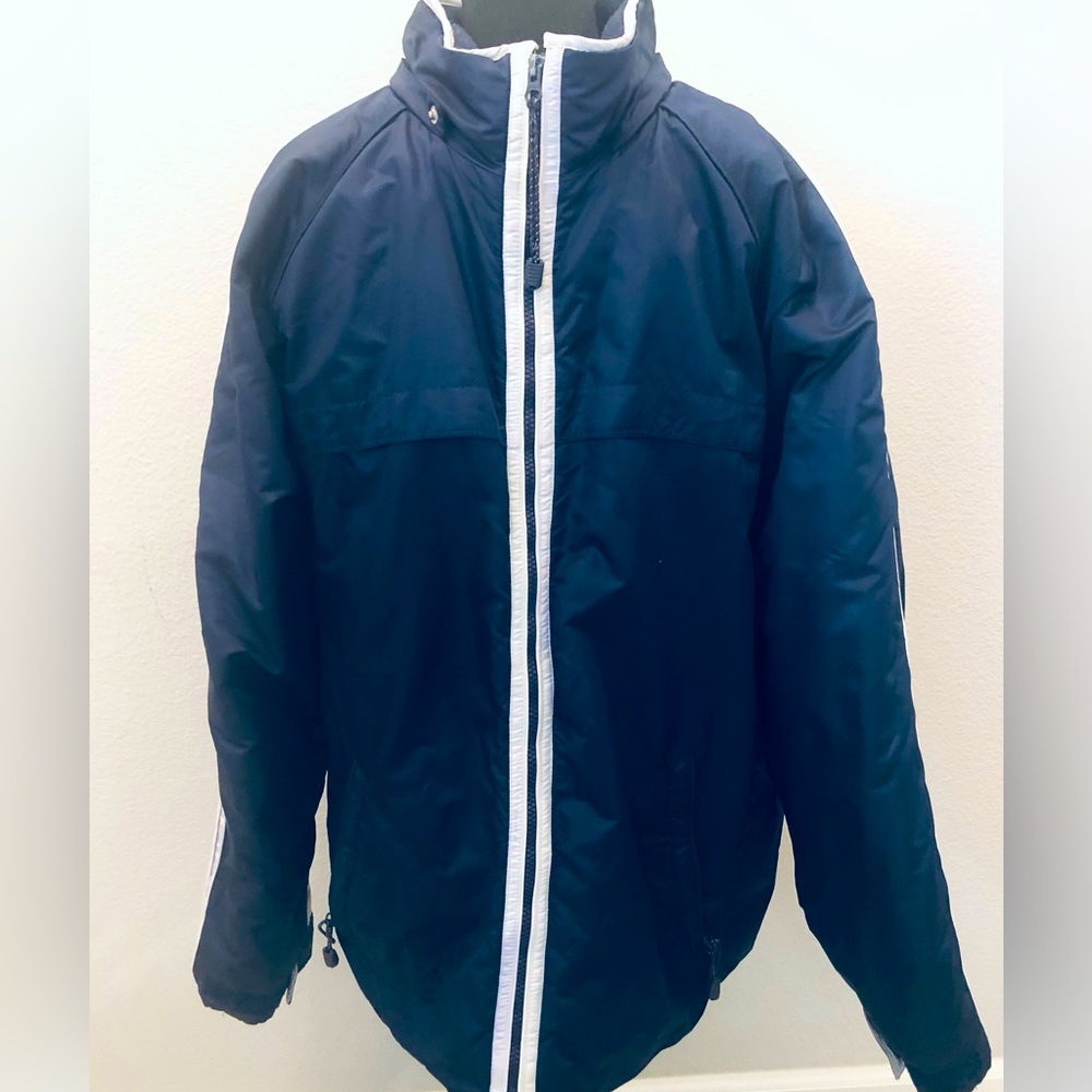 Men’s vintage Arizona full zip up jacket Navy blue white arm stripes. XLarge